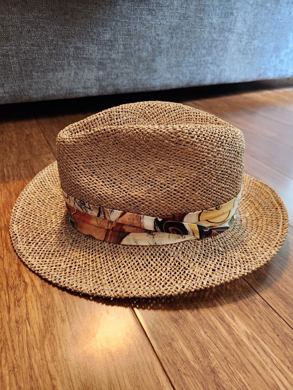 Straw Fedora Summer Straw Hat with Patterned Band Natural Tan Resort Made In USA
